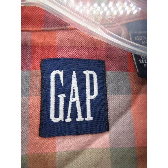 VINTAGE Gap Top Medium Shirt Loop Collar Button Up Plaid 90s Field * - Picture 10 of 12